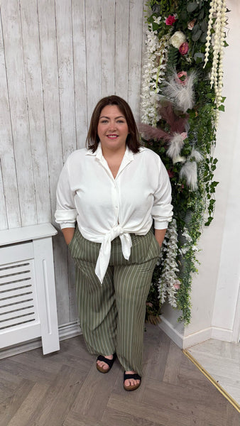 Pinstripe Wide-leg-trousers khaki Onesize 16-24 £21.99