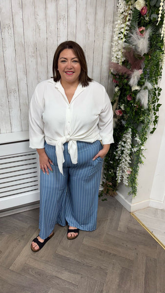 Pinstripe Wide-leg-trousers blue Onesize 16-24 £21.99