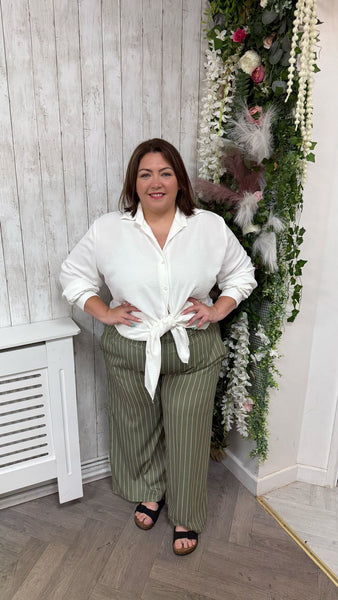 Pinstripe Wide-leg-trousers khaki Onesize 16-24 £21.99