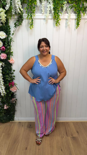 Rachel blue cheesecloth trousers Onesize 18-26 £21.99