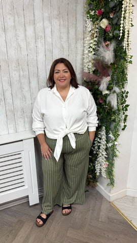 Pinstripe Wide-leg-trousers khaki Onesize 16-24 £21.99