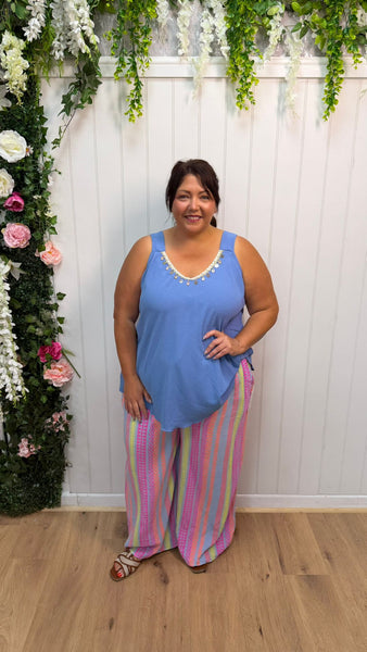 Rachel blue cheesecloth trousers Onesize 18-26 £21.99